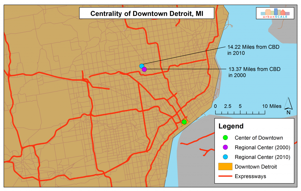 Centrality of Downtown Detroit, MI