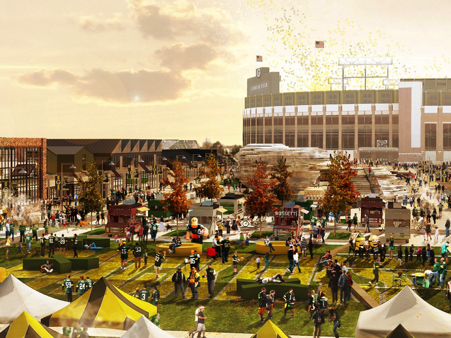 Artist rendering of Titletown District in Green Bay, WI. Image via Rossetti.
